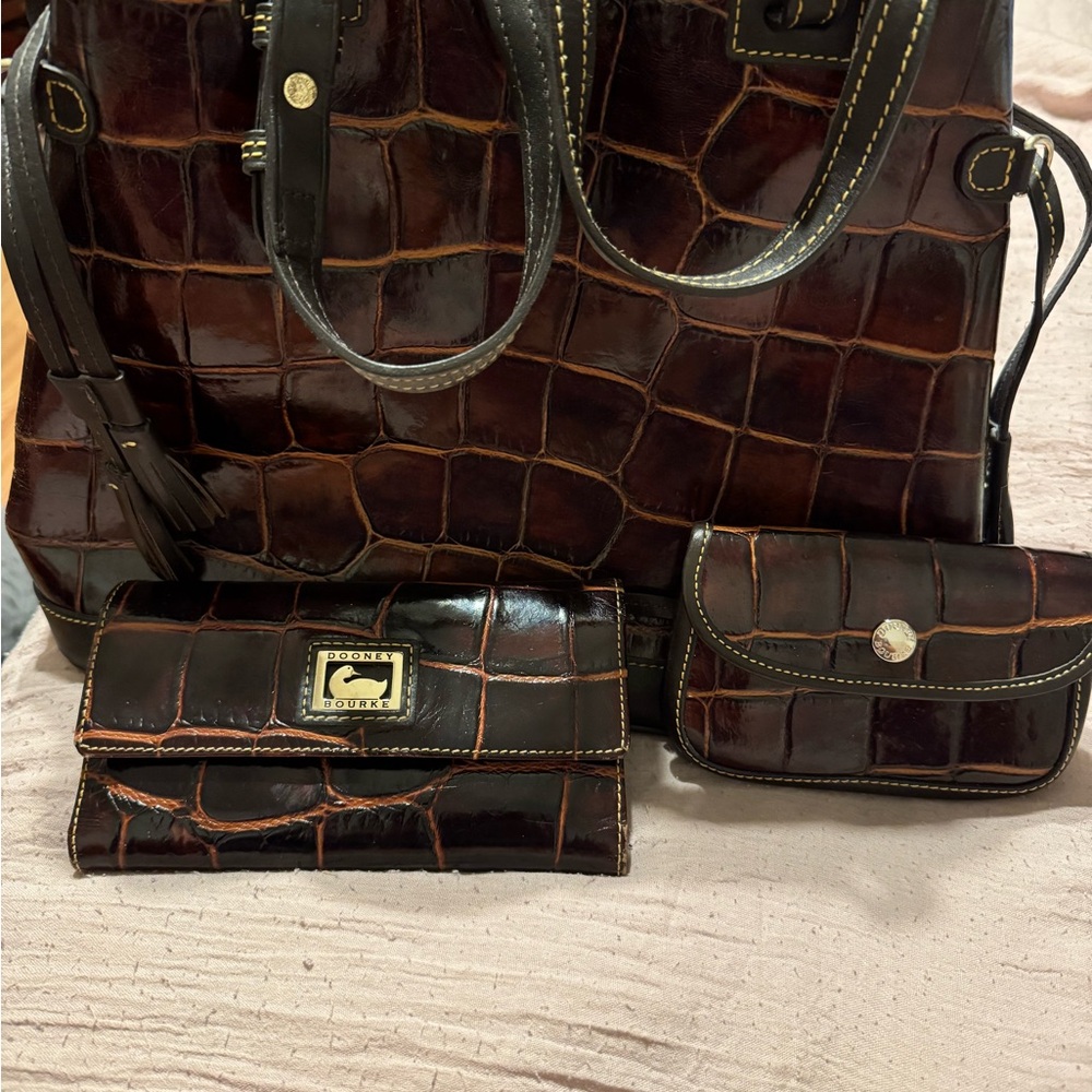 Dooney & Bourke Croc-Embossed Dark Brown Bag Set